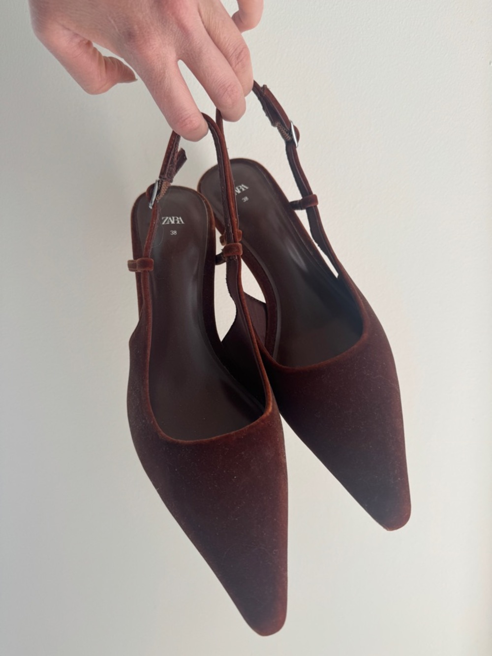 Zara Dark Brown Pointed Slingback Mules - Picture 2 of 7